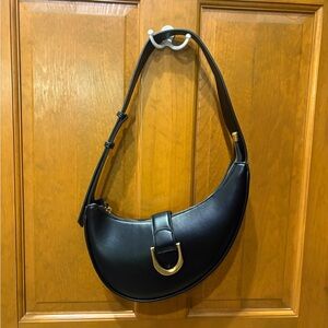 Madison West Women’s Crescent Shaped Saddle Shoulder Bag Black